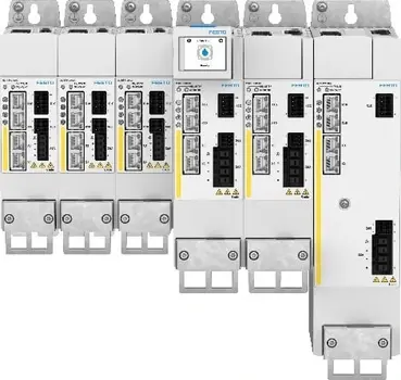 A collection of CMMT-AS drives, ranging in size from 350 W to 12 kW.